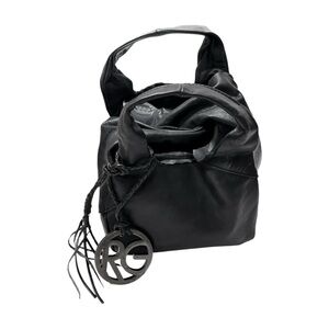 Romeo Gigli Black Leather Mini Bag with RG Logo Charm | Rare from Italy Vintage